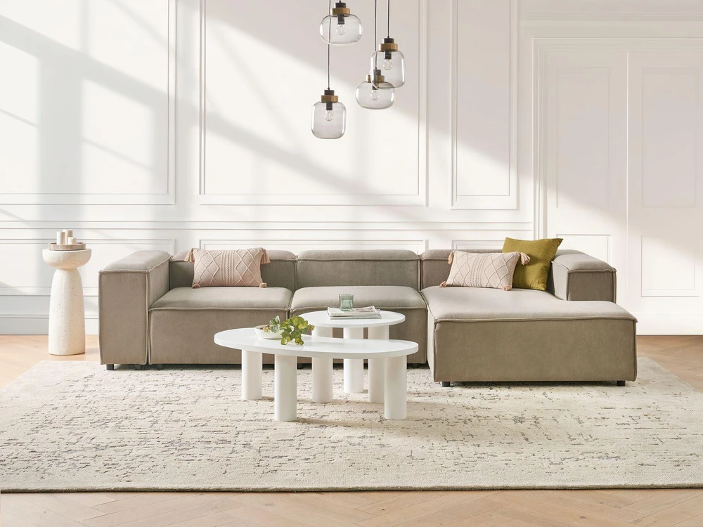 Beliani Keturvietė modulinė kampinė sofa ARDAL, kairinė, šviesiai ruda, velvetas