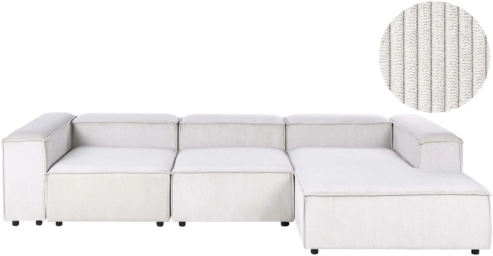 Beliani Keturvietė modulinė kampinė sofa ARDAL, kairinė, kreminė balta, velvetas