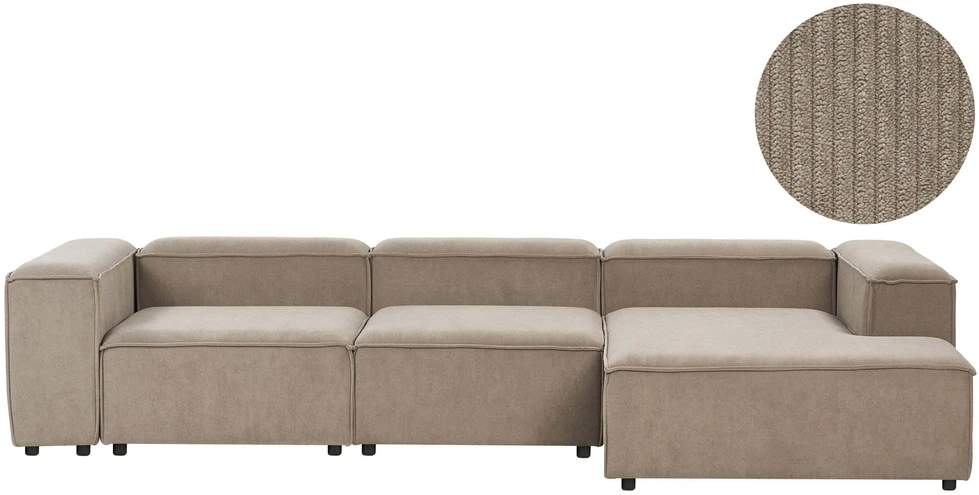 Beliani Keturvietė modulinė kampinė sofa ARDAL, kairinė, šviesiai ruda, velvetas