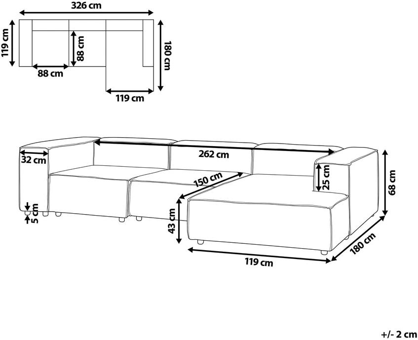 Beliani Keturvietė modulinė kampinė sofa ARDAL, kairinė, kreminė balta, velvetas