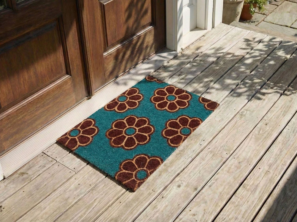 Beliani KILIM kilimėlis KULIK mėlynas 45 x 75 cm gėlės kokoso pluoštas