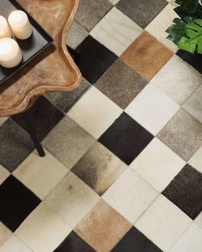 Beliani Kilim SOKE spalvotas 160 x 230 cm natūrali oda