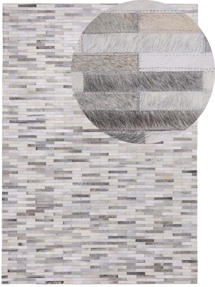 Beliani Kilimas AHILLI pilkas 160 x 230 cm natūrali oda