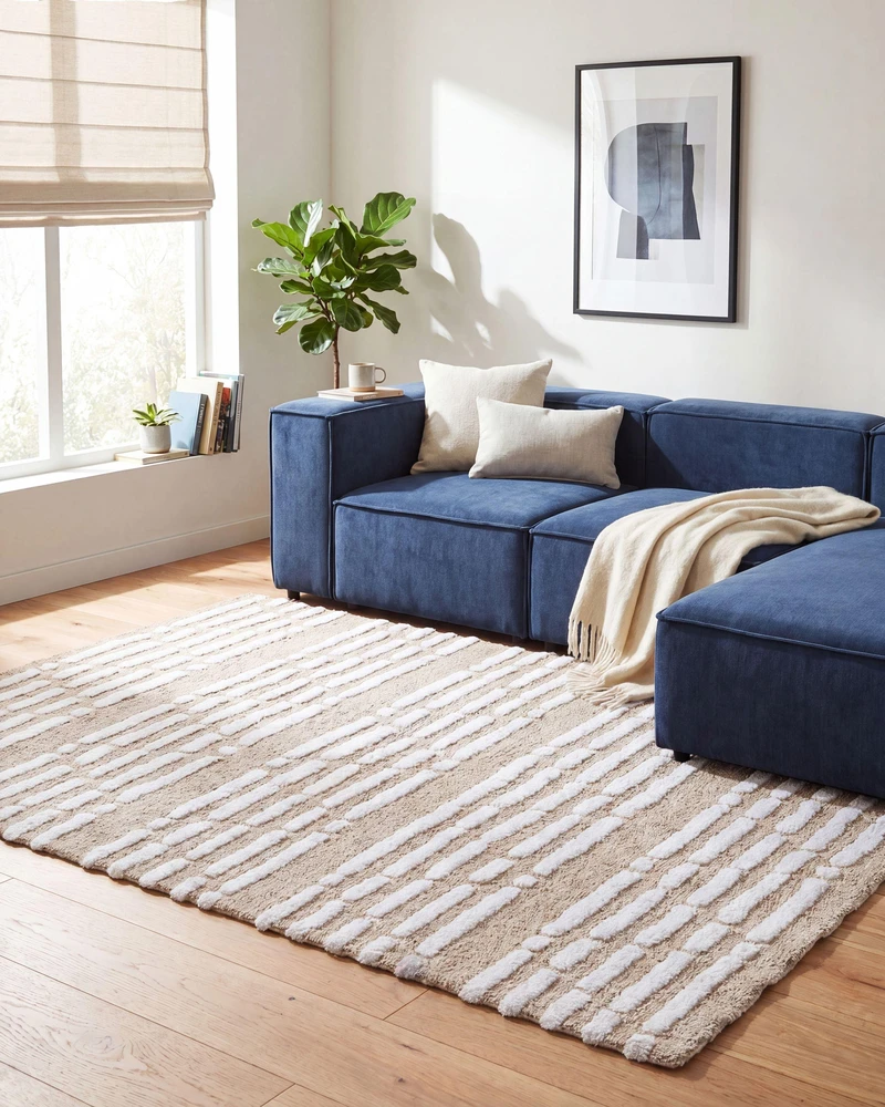 Beliani Kilimas AHIRLI smėlio spalvos 120 x 180 cm medvilninis