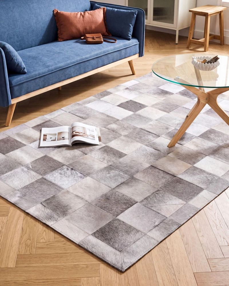 Beliani Kilimas ALACAM pilkas 160 x 230 cm natūrali oda
