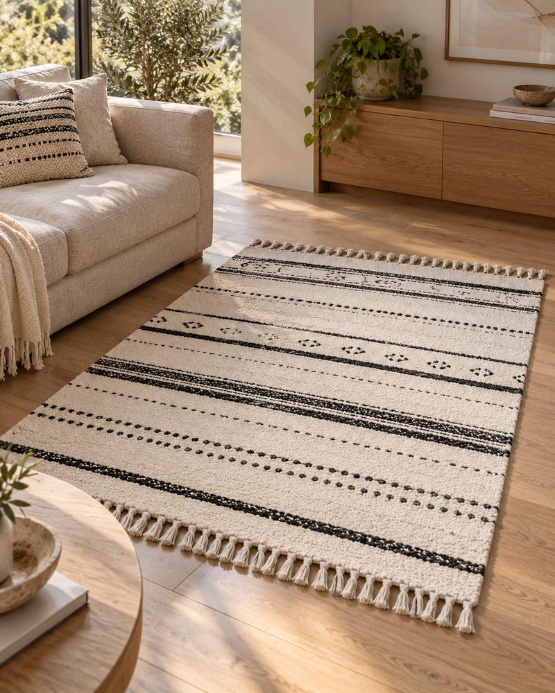 Beliani Kilimas ALKENT, baltas, 140 × 200 cm, vilna