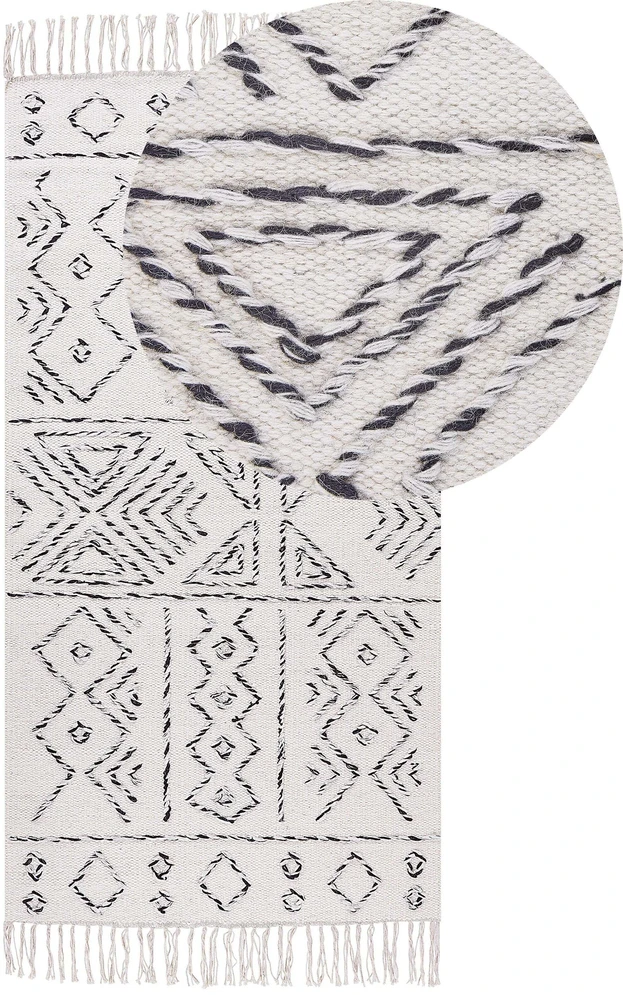 Beliani Kilimas ALKENT baltas 80 x 150 cm vilnonis