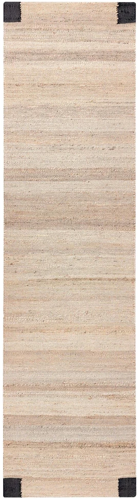 Beliani Kilimas AMRAVATI juodas / smėlio spalvos 80 x 300 cm džiutas