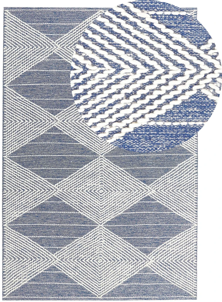 Beliani Kilimas DATCA Mėlynas 160 x 230 cm Vilnonis