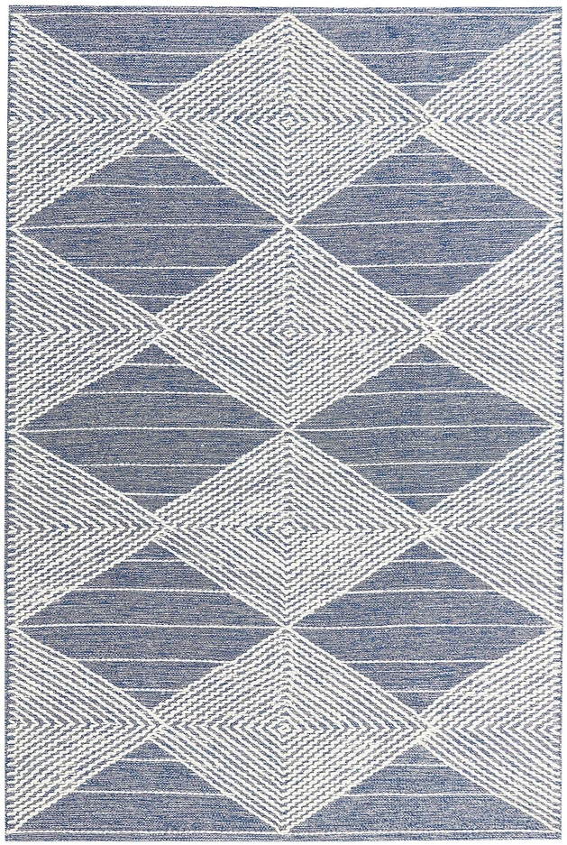 Beliani Kilimas DATCA mėlynos ir smėlio spalvos 140 x 200 cm vilnonis
