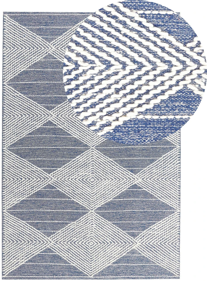 Beliani Kilimas DATCA mėlynos ir smėlio spalvos 140 x 200 cm vilnonis