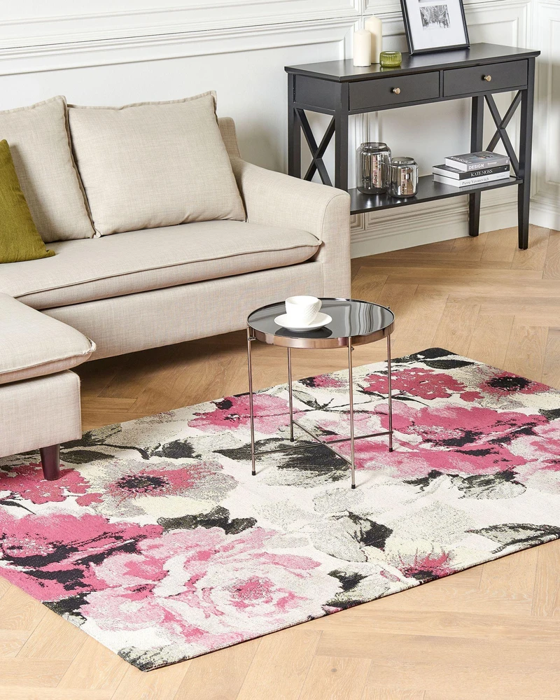 Beliani Kilimas EJAZ rožinės spalvos 140 x 200 cm medvilninis