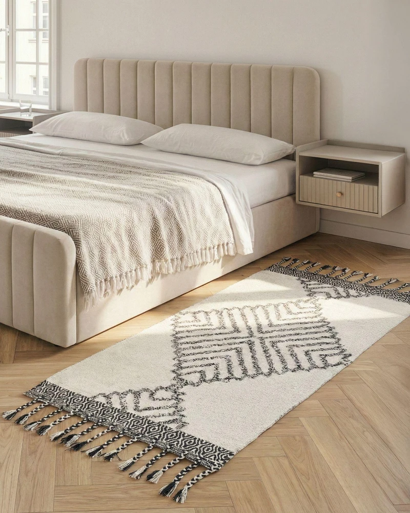 Beliani Kilimas ERAY Juodos ir baltos spalvos 80 x 150 cm Medvilninis