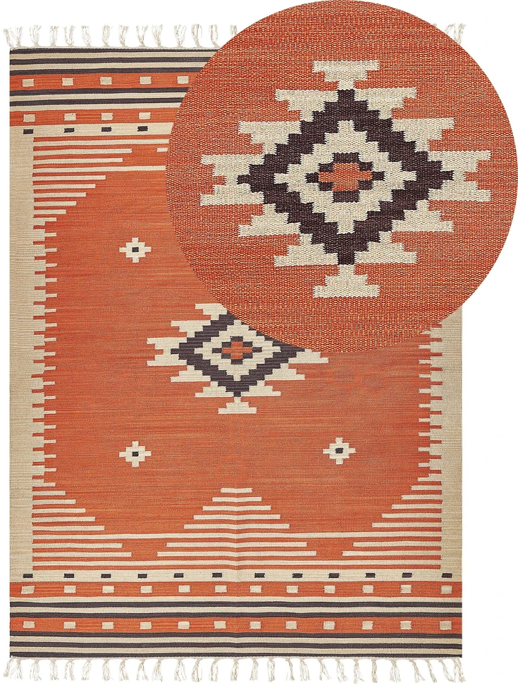 Beliani Kilimas GAVAR oranžinis 140 x 200 cm medvilninis
