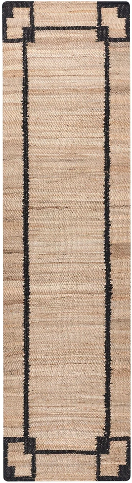 Beliani Kilimas GONDIA juodas / smėlio spalvos 80 x 300 cm džiutas