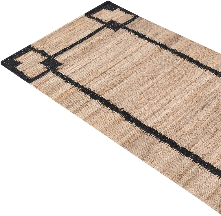 Beliani Kilimas GONDIA juodas / smėlio spalvos 80 x 300 cm džiutas