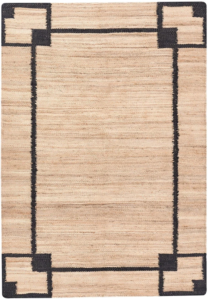 Beliani Kilimas GONDIA Juodas / smėlio spalvos 160 x 230 cm Džiutas