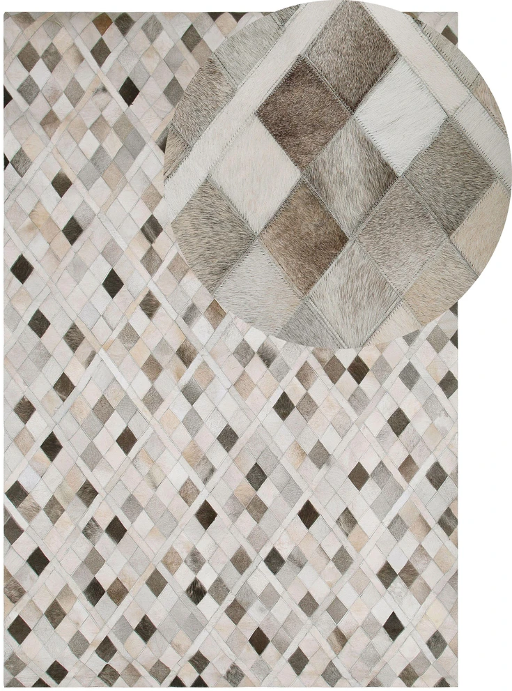 Beliani Kilimas HIRKA pilkas 140 x 200 cm iš natūralios odos