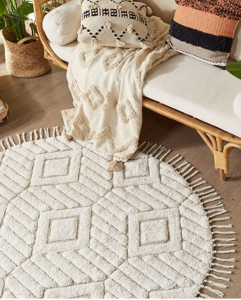 Beliani Kilimas HORASAN šviesiai smėlio spalvos ø 140 cm medvilninis