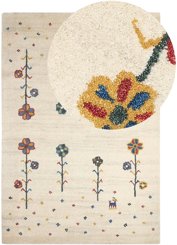 Beliani Kilimas HUSUNLU smėlio spalvos 140 x 200 cm vilnonis Gabbeh