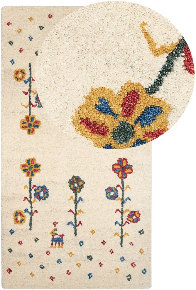 Beliani Kilimas HUSUNLU smėlio spalvos 80 x 150 cm vilnonis Gabbeh