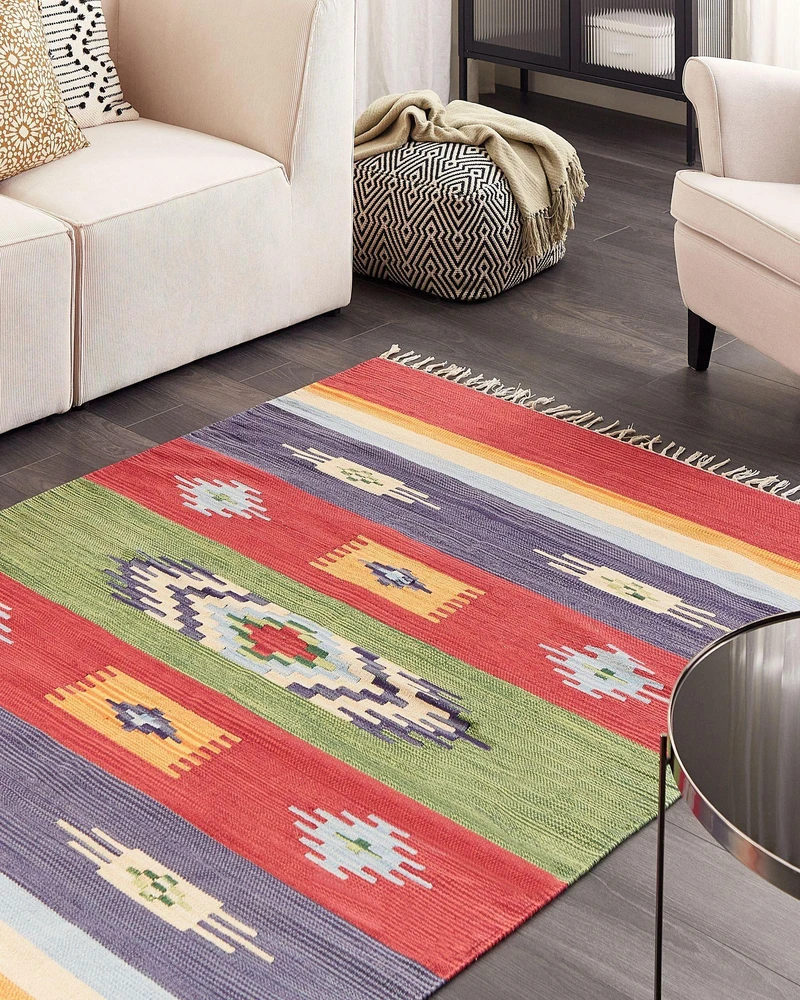 Beliani Kilimas KAMARIS spalvotas 140 x 200 cm medvilninis Kilim
