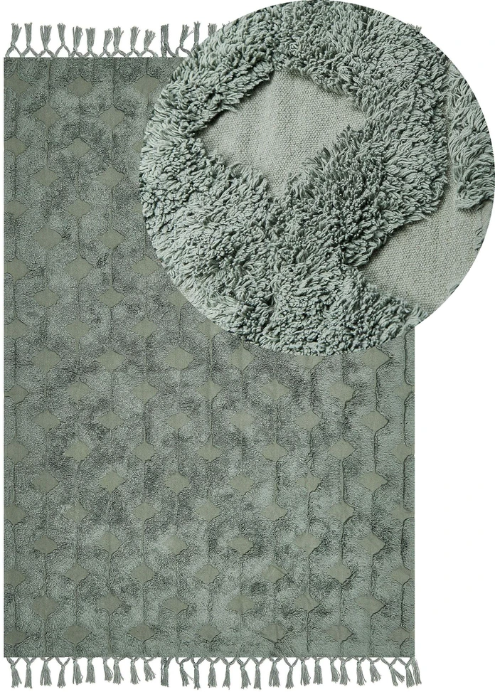 Beliani Kilimas KARS, žalias, 140 x 200 cm, medvilninis