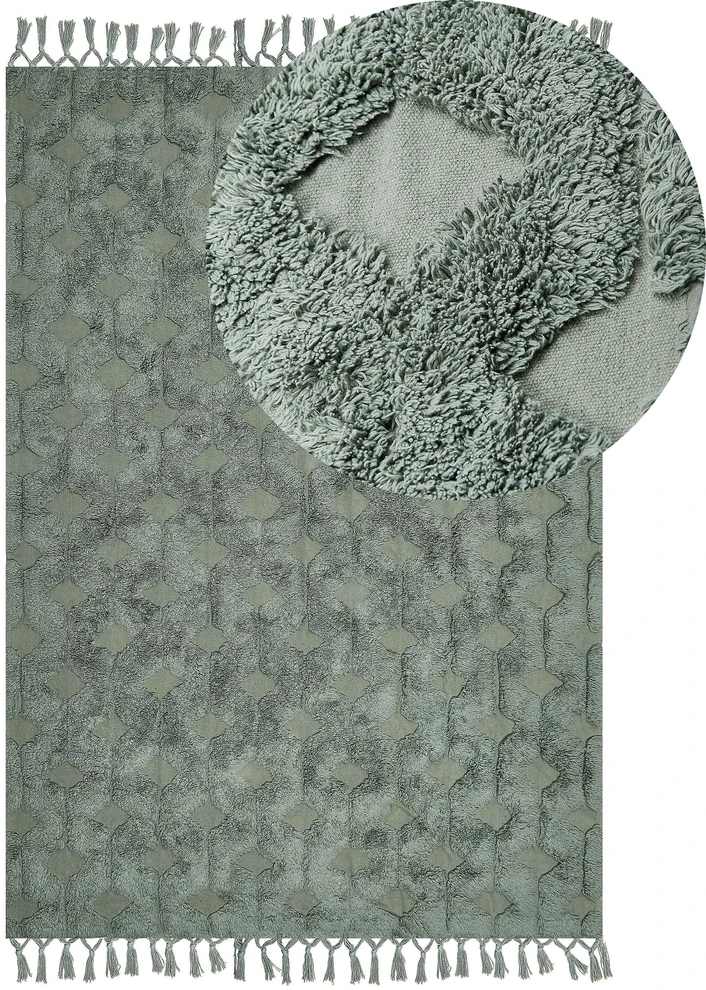 Beliani Kilimas KARS žalias 160 x 230 cm medvilninis
