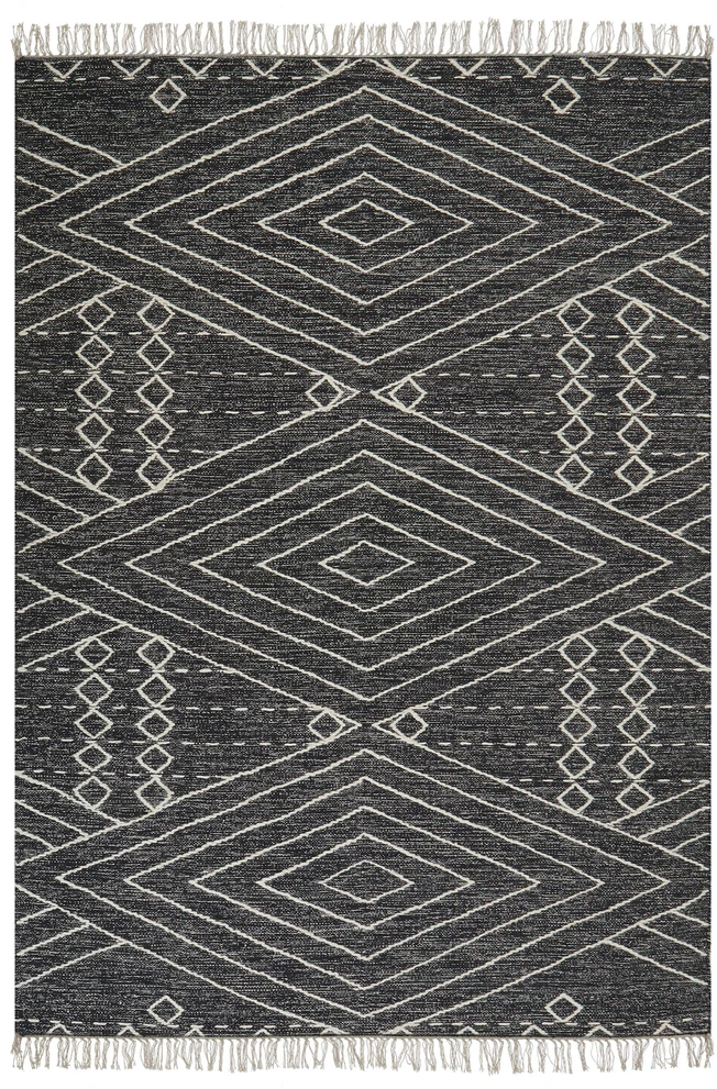 Beliani Kilimas KHENIFRA juodas 140 x 200 cm medvilninis