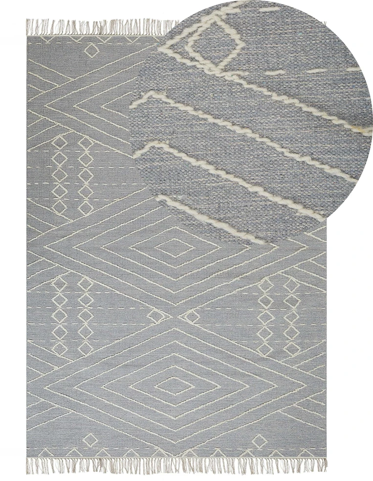 Beliani Kilimas KHENIFRA šviesiai pilkas 140 x 200 cm medvilninis