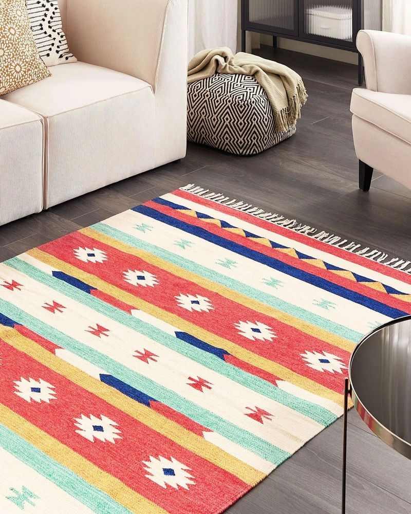 Beliani Kilimas MARGARA spalvotas 140 x 200 cm medvilninis Kilim