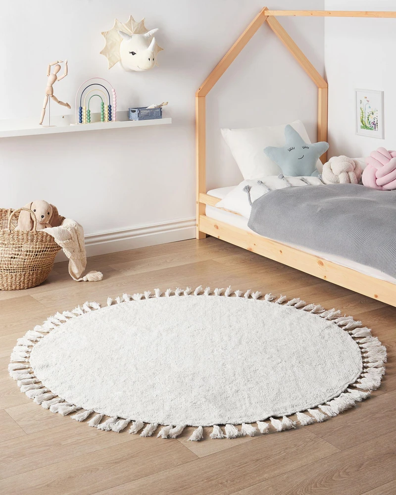 Beliani Kilimas MITSOBI baltas ø 120 cm medvilninis