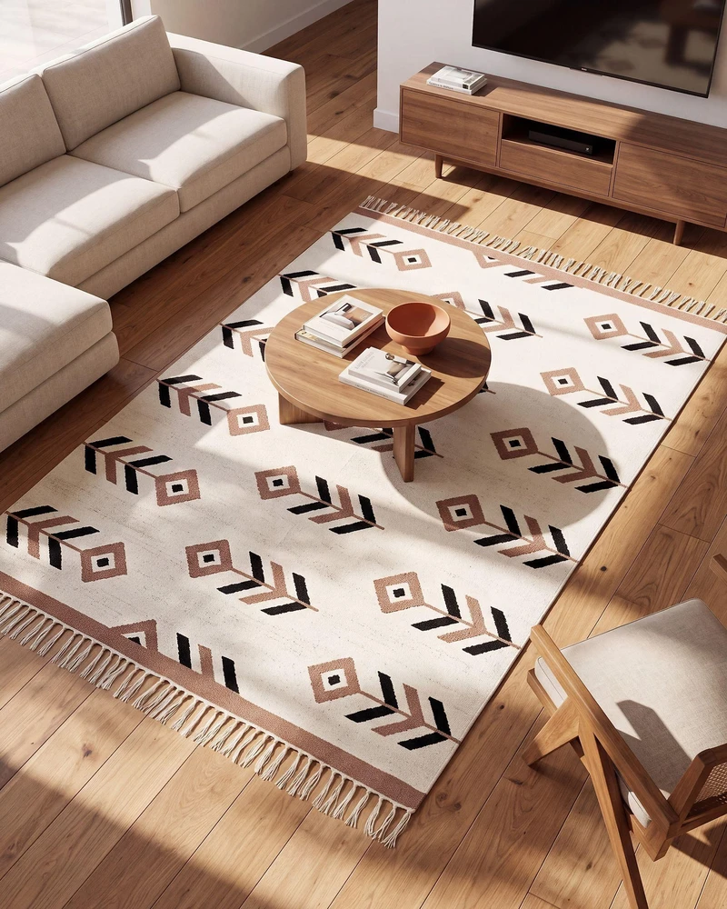 Beliani Kilimas NIAVAN smėlio spalvos 160 x 230 cm medvilninis Kilim