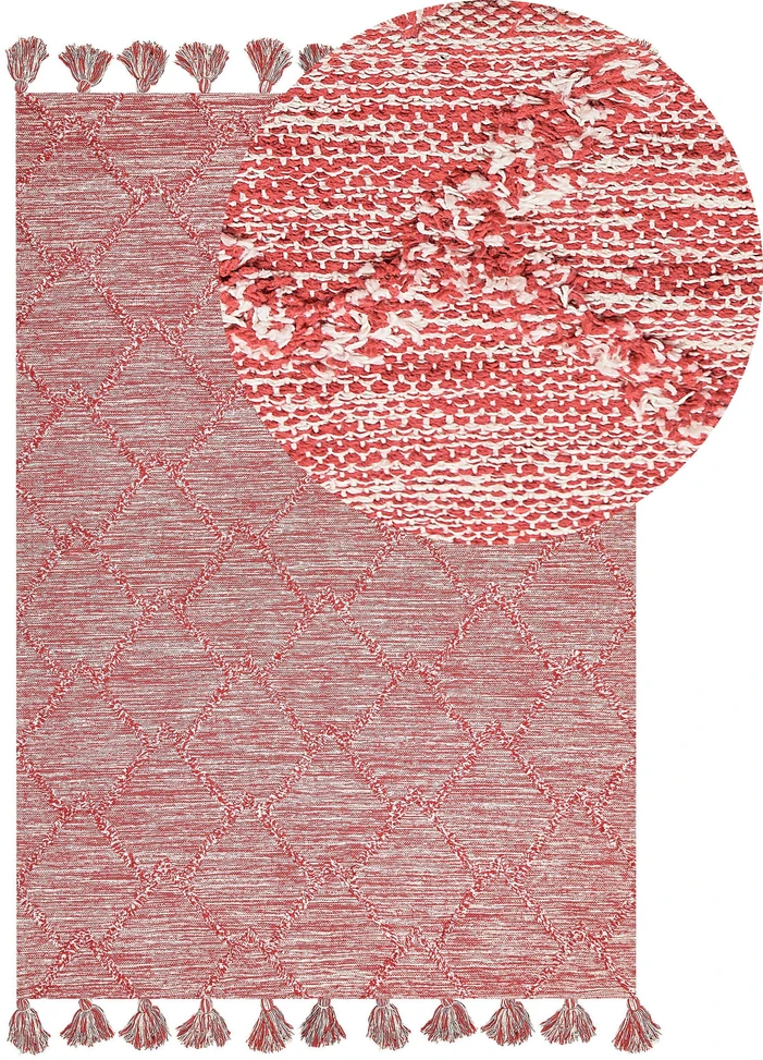 Beliani Kilimas NIGDE raudonas 140 x 200 cm medvilninis