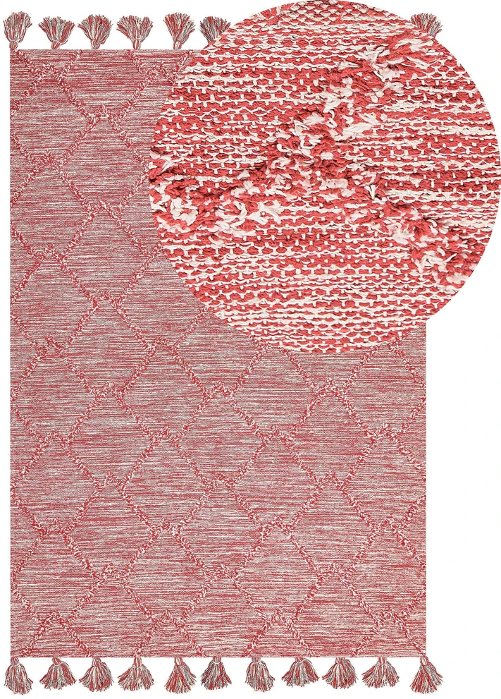 Beliani Kilimas NIGDE raudonas 160 x 230 cm medvilninis