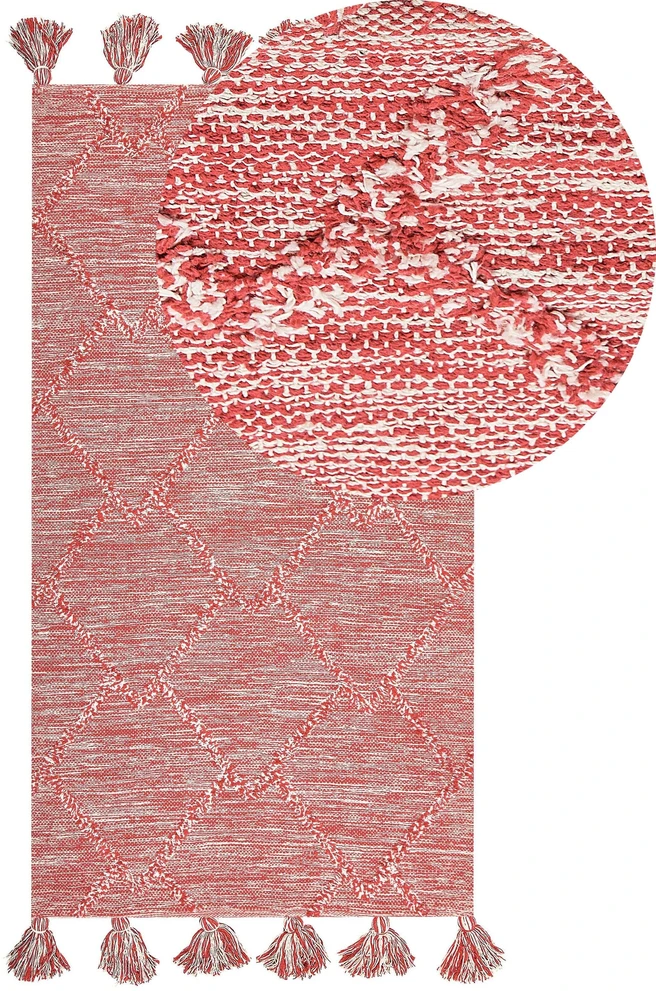 Beliani Kilimas NIGDE raudonos spalvos 80 x 150 cm iš medvilnės