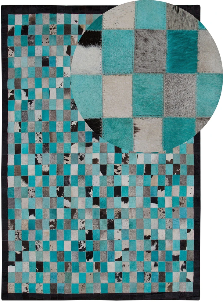 Beliani Kilimas NIKFER mėlynos spalvos 140 x 200 cm natūralios odos