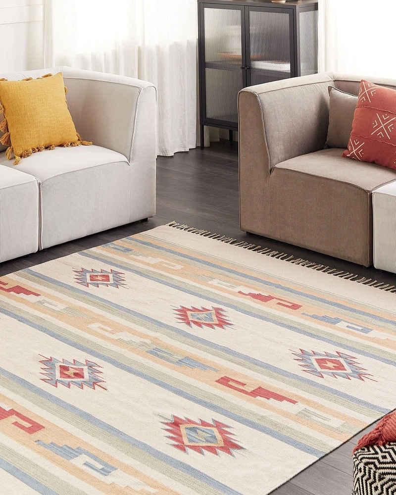 Beliani Kiliminis kilimas APARAN smėlio spalvos 200 x 300 cm medvilninis