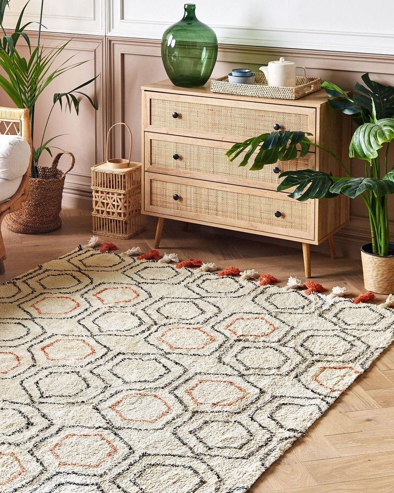 Beliani Kiliminis kilimas HAJIPUR smėlio spalvos 160 x 230 cm medvilninis