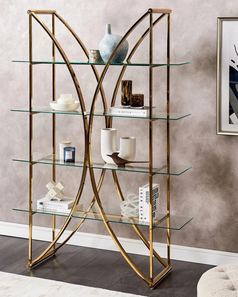 Beliani Knygų lentyna 4 lentynų HOLLOW metalinė 175 cm auksinė