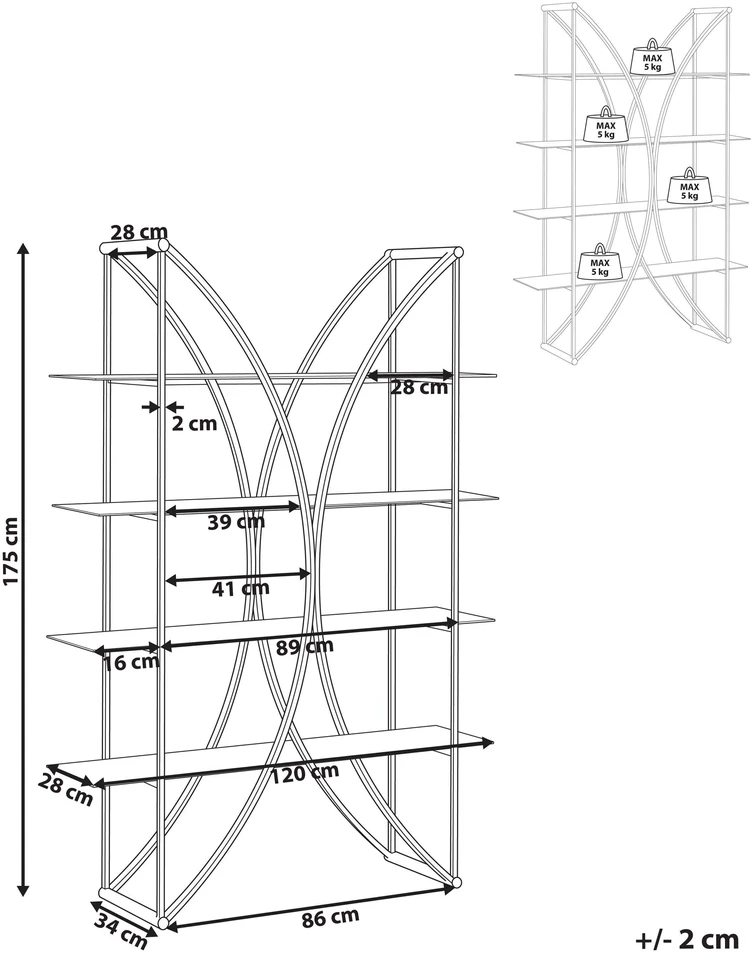 Beliani Knygų lentyna 4 lentynų HOLLOW metalinė 175 cm auksinė