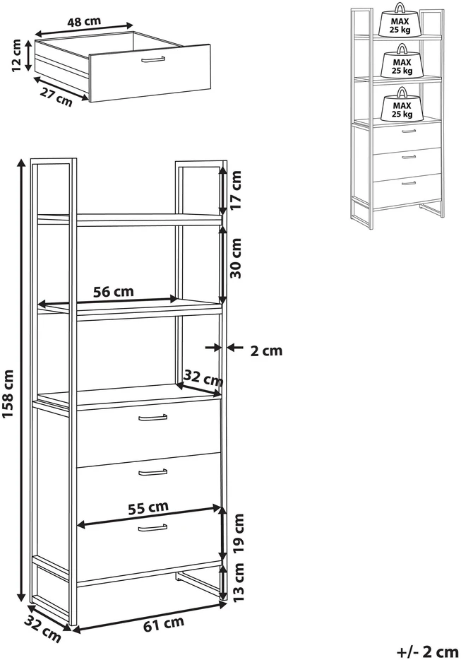 Beliani Knygų lentyna TIFTON 158 cm, tamsiai ruda