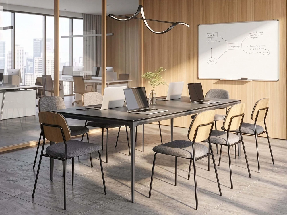 Beliani Konferencinis stalas SOVARETO 90 cm 180 cm tamsiai pilkas