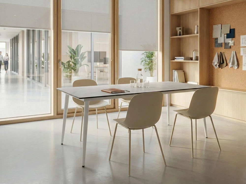 Beliani Konferencinis stalas TOLENTINO 90 cm 180 cm, travertino efektas