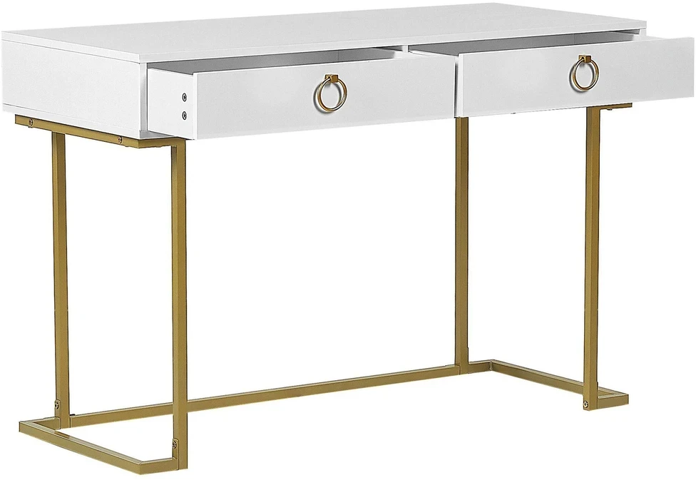 Beliani Konsolė WESTPORT balta/auksinė 115 cm 50 cm su stalčiais