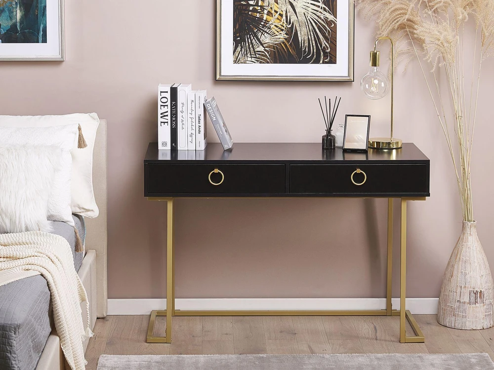 Beliani Konsolė WESTPORT juoda/auksinė 115 cm 50 cm su stalčiais