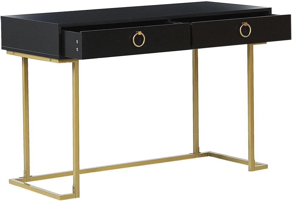 Beliani Konsolė WESTPORT juoda/auksinė 115 cm 50 cm su stalčiais