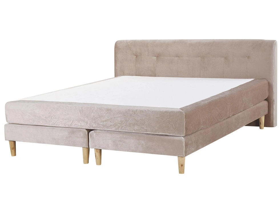 Beliani Kontinentinė lova Welur MARQUISE 160 x 200 cm smėlio spalvos