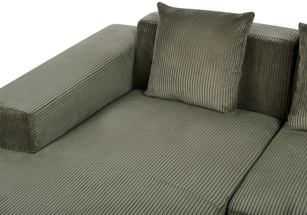 Beliani L formos kampinė sofa LUNGO, velvetinis, žalia, dešininė