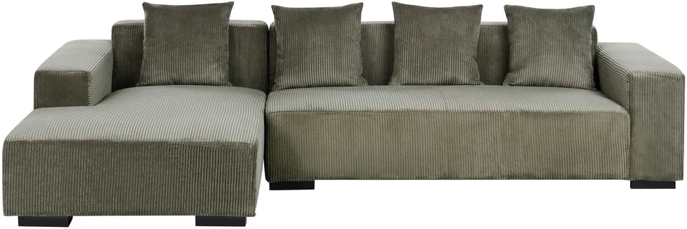 Beliani L formos kampinė sofa LUNGO, velvetinis, žalia, dešininė